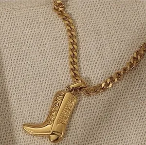 Authentic Gold Plated Cowboy Boot Pendant Necklace