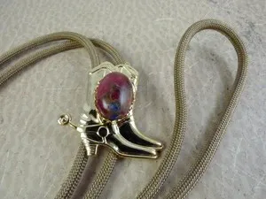 Authentic Mixed Colored Stone Bolo Tie With Gold-Plated Cowboy Boot Slide