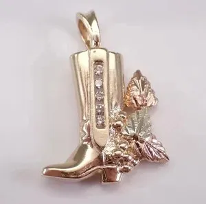 Authentic 1.00Ct Round Cut Real Moissanite Unique Boot Flower Pendant 14K Rose Gold Plated