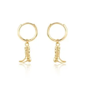 Authentic Cowboy Boot Earrings Dangle 14K Gold Plated Cowgirl Hoop Earrings for Women W...