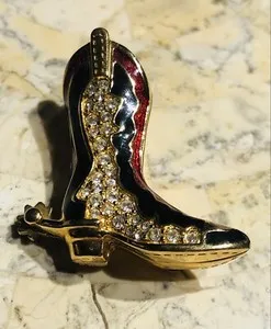 Authentic Swarovski Gold Plated Red Enamel Crystal Cowboy Boot Brooch