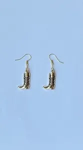 Authentic Gold Cowboy Boot Earrings – Western Style, Black Detail, Gold-Plated Wire