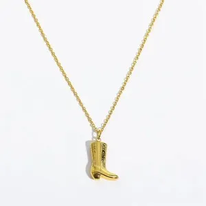 Authentic Cowboy Boot Pendant Necklace Gold Plated Charm Link Chain