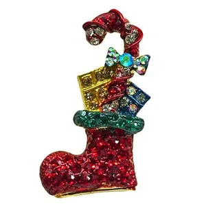 Authentic RUCINNI Chrsitmas Boot Brooch with Preciosa Czech Crystals, Gold Plated (30205)