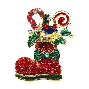 Authentic RUCINNI Xmas Boot Brooch with Preciosa Czech Crystals, Gold Plated (30204)