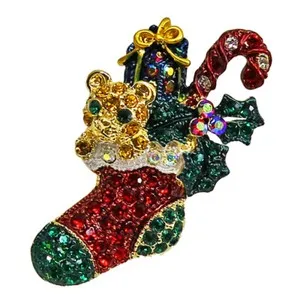 Authentic RUCINNI X'Mas Boot Brooch with Preciosa Czech Crystals, Gold Plated (30206)
