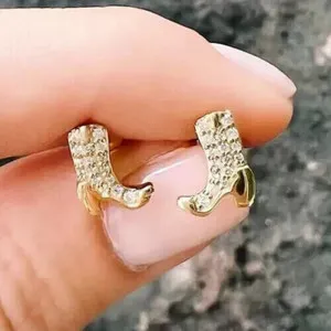 Authentic Mystic Journey Boot‑Shape Stud – 14K Gold‑Plated 1 Ct Simulated Diamond Earring