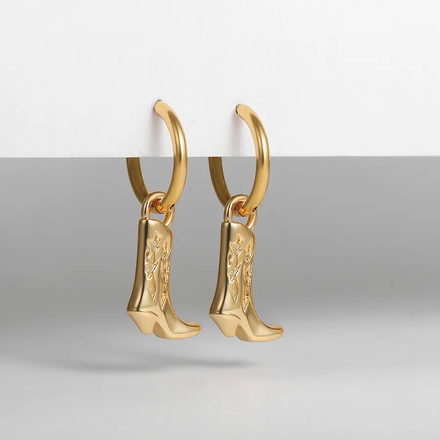 Authentic Cowboy Boot Pendant Shoe Shape Dangle Earrings Gold Plated Geometric Hoop Earring Jewelry