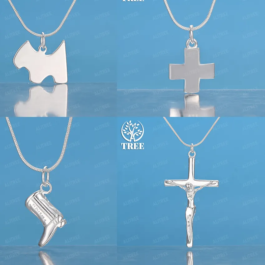 Authentic 16-30 Inch 925 Sterling Silver Jesus Cross Boots Puppy Pendant Necklace Women Nice Birthday Jewelry Accessories Holiday