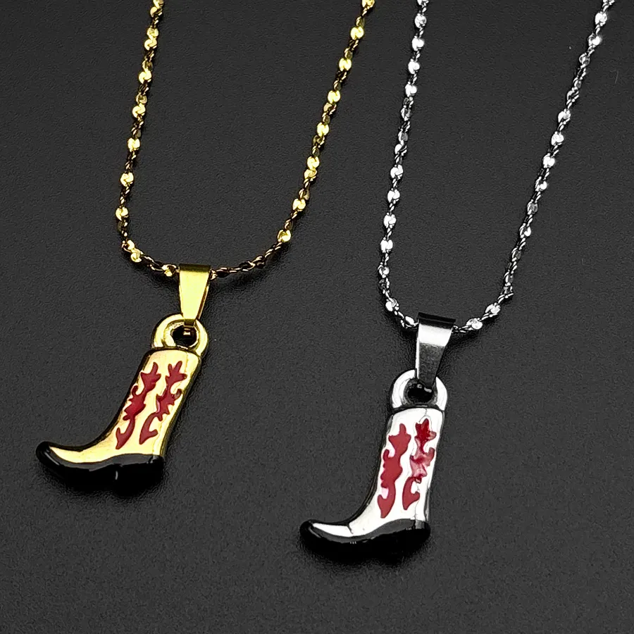 Authentic Vintage Western Cowgirl Boot Necklace For Women Men Party Chain Neck Pendant Retor Shoes Jewelry