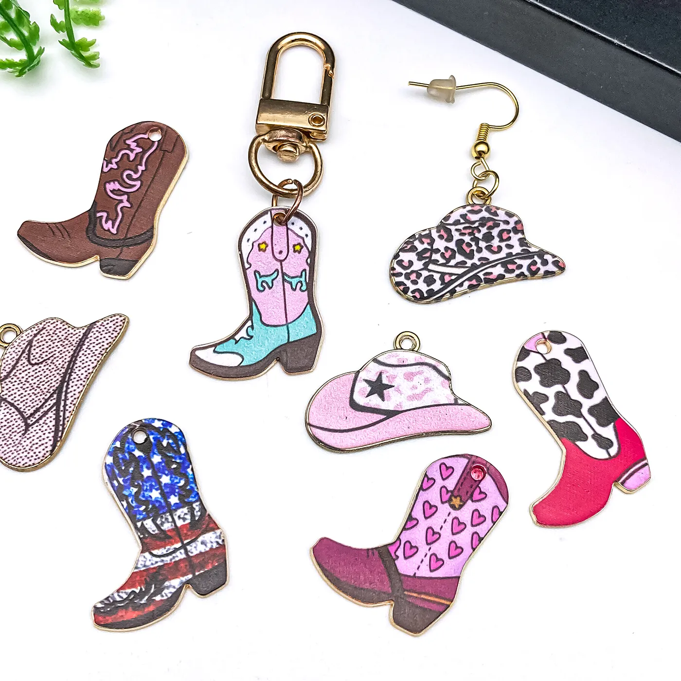 Authentic 10/21pcs dripping cowboy hat western cowboy boots series chams pendant suitable for DIY keychains earrings necklaces accessories