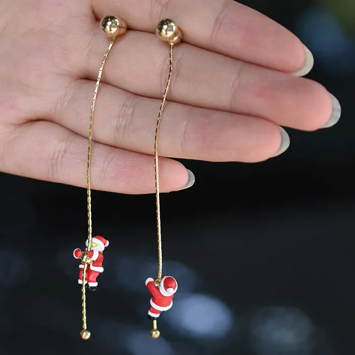 Authentic Design Asymmetric Snowflake Christmas Boot Hat Drop Earrings for Women Moving Santa Claus Long Tassel Earring Party Jewelry