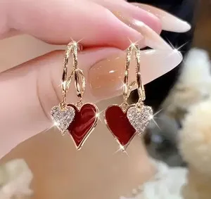 Authentic Celestial Heart Crystal Dangle Earrings in 18k Gold Plate