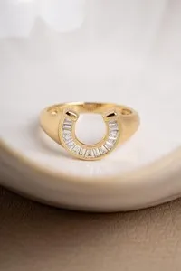 Authentic Lab Grown Diamond Horseshoe Ring Baguette Statement Ring 925 Sterling Silver