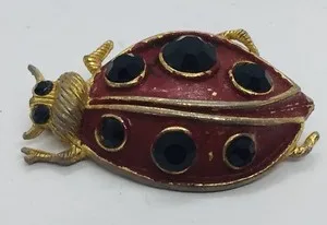 Authentic Lucky Ladybug's Secret Blessing: A Red Enamel Rhinestone Amulet of Good Fortune