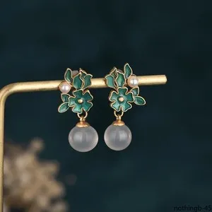 Authentic China Style Earrings Gold-Plated Enamel Painting Process Drop Glaze
