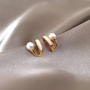 Authentic Pearl of My Heart: Enamel Glaze and Pearl Gold Plated Stud Earring