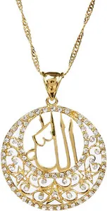 Authentic Glaze round Pendant Jewelry 24K Gold Plated Religious Islamic Muslim Allah Cryst