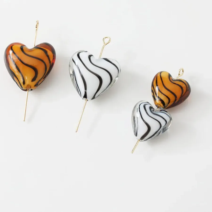 Authentic Twin Heart‑Stripe Glazed Glass Charms – 15mm Tokens of Love & Light