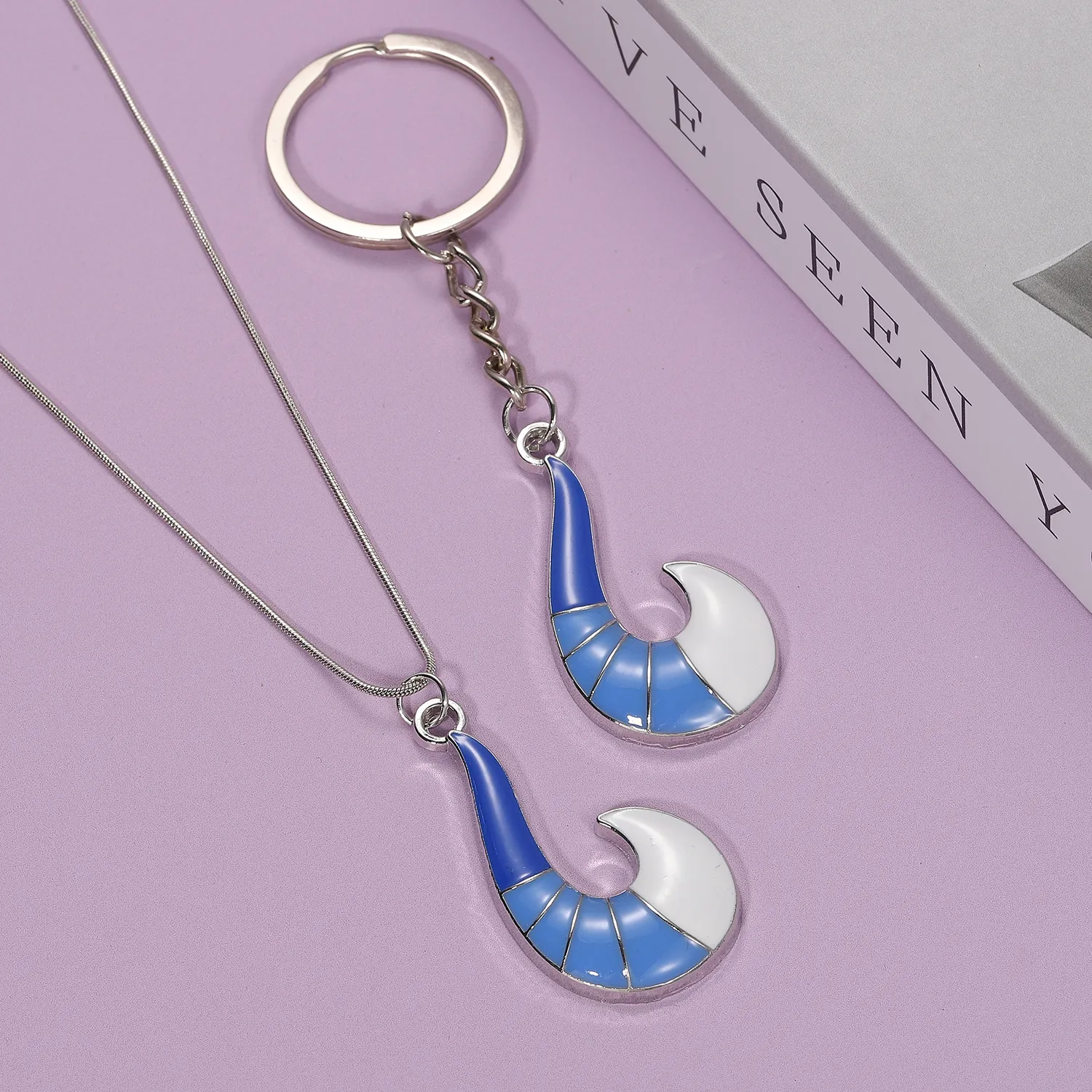 Authentic Blue Geometric Glazed Fox Tail Pendant Necklace Classic Trendy Versatile Anime Accessories