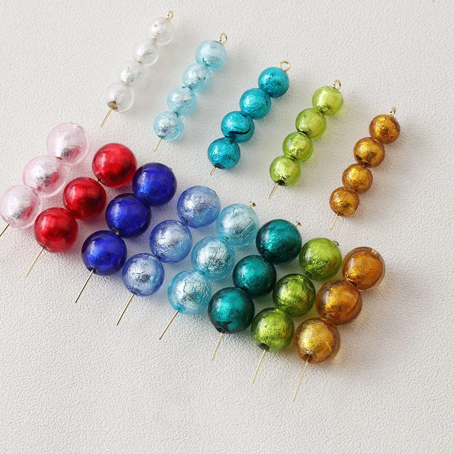 Authentic 8PCS Round Beads Silver Foil Glaze Glass Bead DIY Bracelet Earrings Material Accessories Jewelry Making Supplies