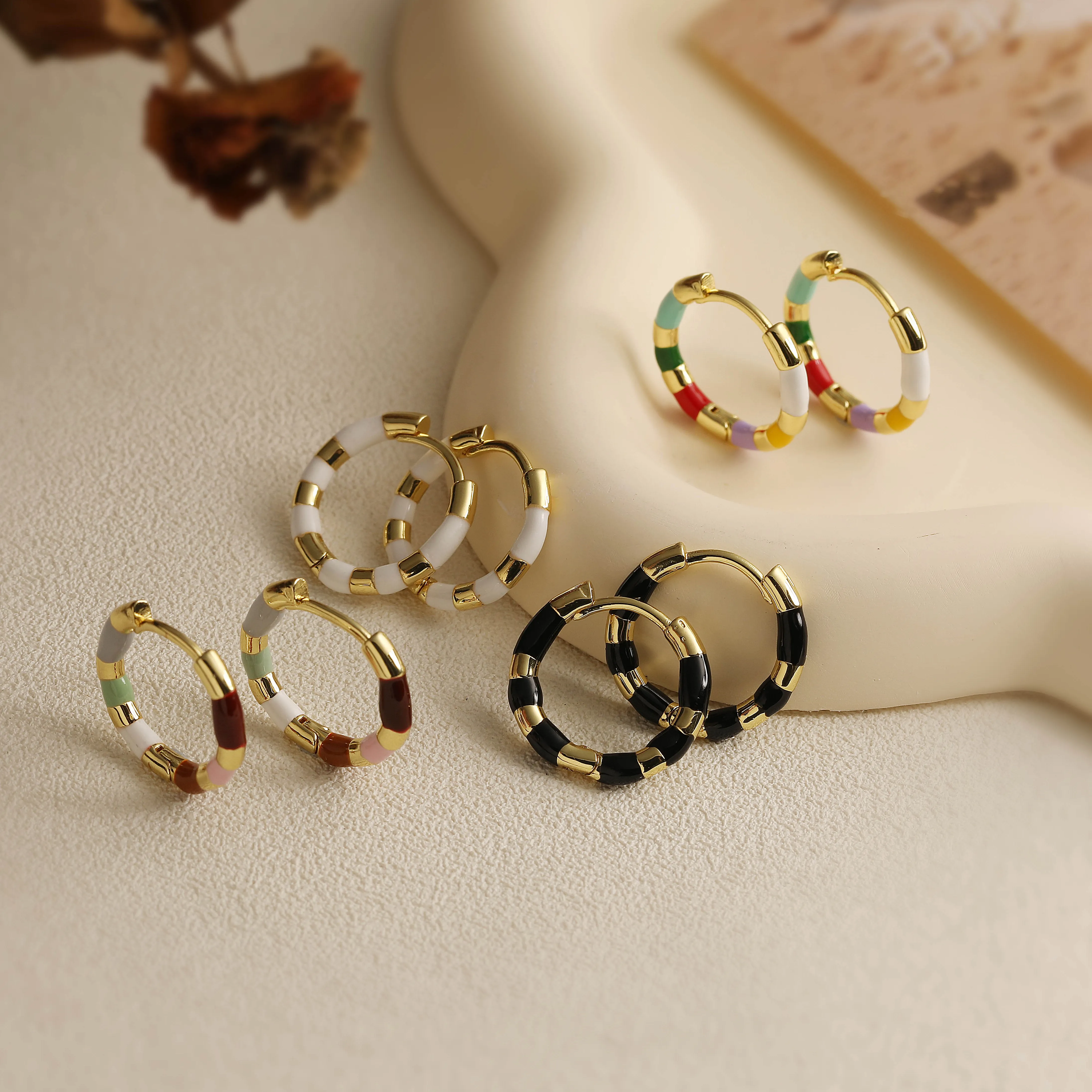 Authentic Verdant Bamboo Resonance Enamelled Copper Earrings