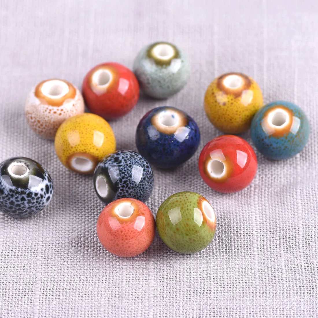 Authentic 20pcs Round 10mm Fancy Glaze Ceramic Porcelain Loose Spacer Beads Lot For Jewelry Making DIY