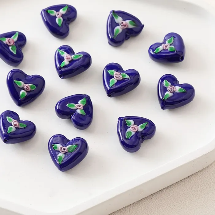 Authentic 2PCS Vintage Klein Blue Heart Peach Heart Straight Hole DIY Beads Making Supplies Necklace Earrings Material Accessories