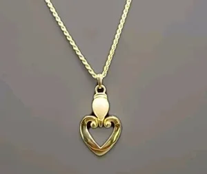 Authentic PREMIER DESIGN LONG GOLD PLATED HEART & PEARL NECKLACE Vintage Estate Jewelry