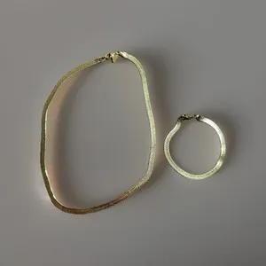 Authentic Premier Design Estate Gold Plated Herringbone Chain Necklace & Bracelet Set #E20