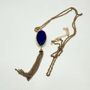 Authentic Premier Designs CECE 40” Necklace Gold Plated Teal Blue Reversible Pendant