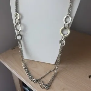 Authentic Premier Station Necklace/Gold & Silver Tones/Gold Plated Hammered Matte Circles