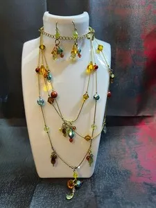 Authentic 17" Tutti Frutti Gold Plated Necklace & Earrings by Premier Designs