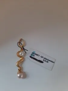 Authentic Premier Designs Journey Pendant/Slide. Matte gold Plated 2 faux Pearls Dangle 2'