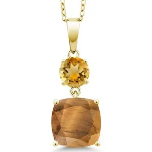 Authentic The Solar Radiance Talisman: Tiger Eye and Citrine Gold-Plated Pendant