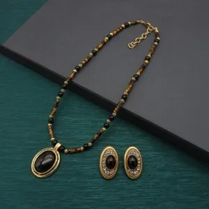 Authentic Celestial Tiger's Gaze: 24K Gold-Plated Crystal Amulet Set