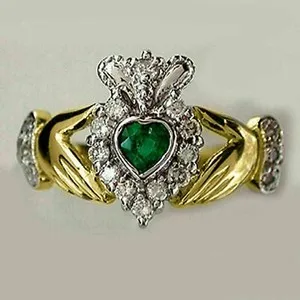 Authentic The Emerald Heart Claddagh Ring in 14k Two-Tone Gold
