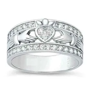 Authentic The Eternal Union Claddagh Ring in Radiant White Gold Plate