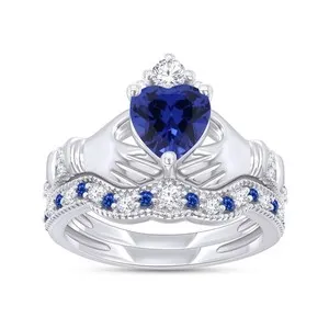 Authentic Celestial Heart of Claddagh – 2.4‑Carat Simulated Diamond Silver Bridal Set