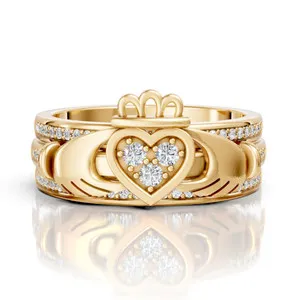 Authentic The Eternal Union: Radiant Moissanite Claddagh Sacred Bridal Set