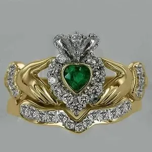 Authentic The Emerald Heart Claddagh Ring in Radiant Gold Plate