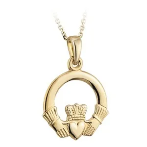 Authentic Solvar Gold Plated Large Irish Claddagh Pendant, 0.39’’ W x 0.35’’ L