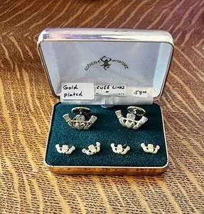 Authentic The Emerald Isle Claddagh Cuff Links and Button Covers
