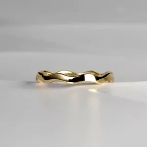 Authentic Gold Plated Wavy Band Ring Minimal Stackable No Stone Daily Wear