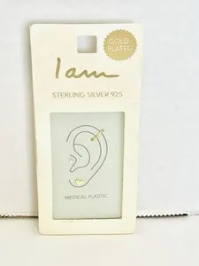 Authentic I Am Sterling Silver 925 Gold Plated Earrings Minor Wear To Box One Ear