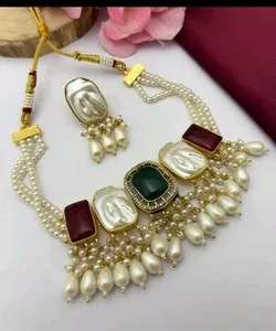 Authentic Indian Traditional Wedding & Party Wear Gold Plated Pearl Choker Necklace Set