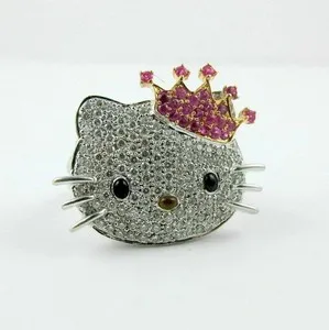 Authentic Radiant Crown Hello Kitty Moissanite Ring in 14k White Gold Plated
