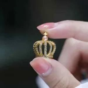 Authentic 1.5Ct Round Diamond Crown Women's Brooch Pin 14K Yellow Gold Plated Lab-Created