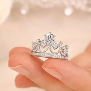 Authentic 2.00Ct Round Lab Created Crown Shape Wedding Women's Ring 14K White Gold Plated