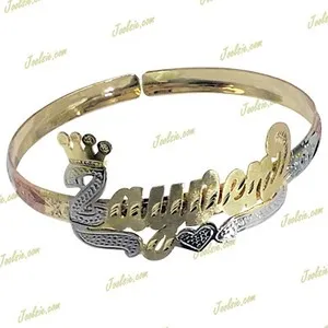 Authentic PERSONALIZED ADULT 14K GOLD PLATED CROWN NAME CUFF BANGLE BRACELET